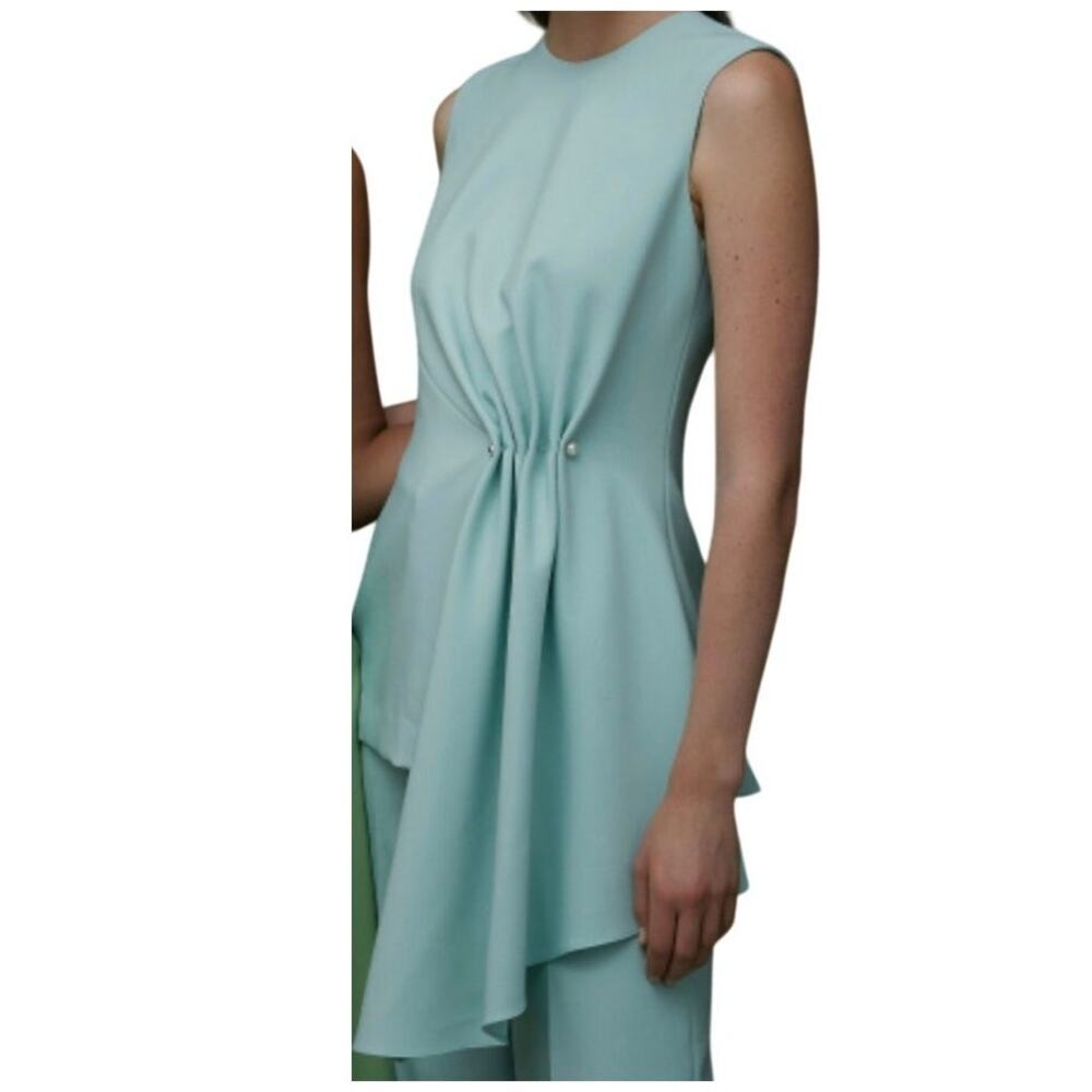 Lela Rose (16) Asymmetric Pearl Detail Stretch Twill Draped Top Seafoam NWT